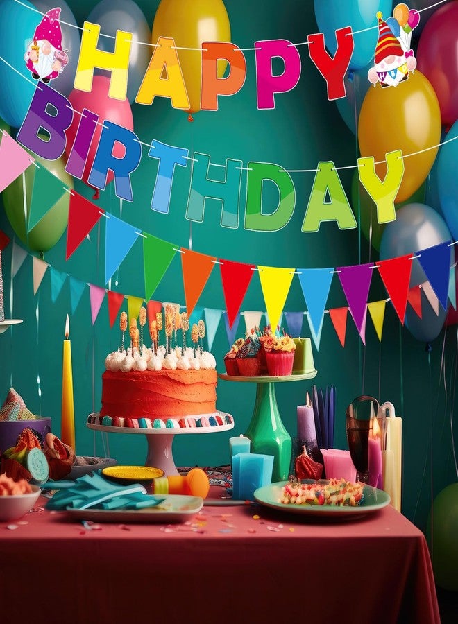 Sinload 5 Pcs Gnome Happy Birthday Party Bunting Banner Colorful Gnome Birthday Decorations Pennant Banners Rainbow Party Backdrop Supplies - Image 4